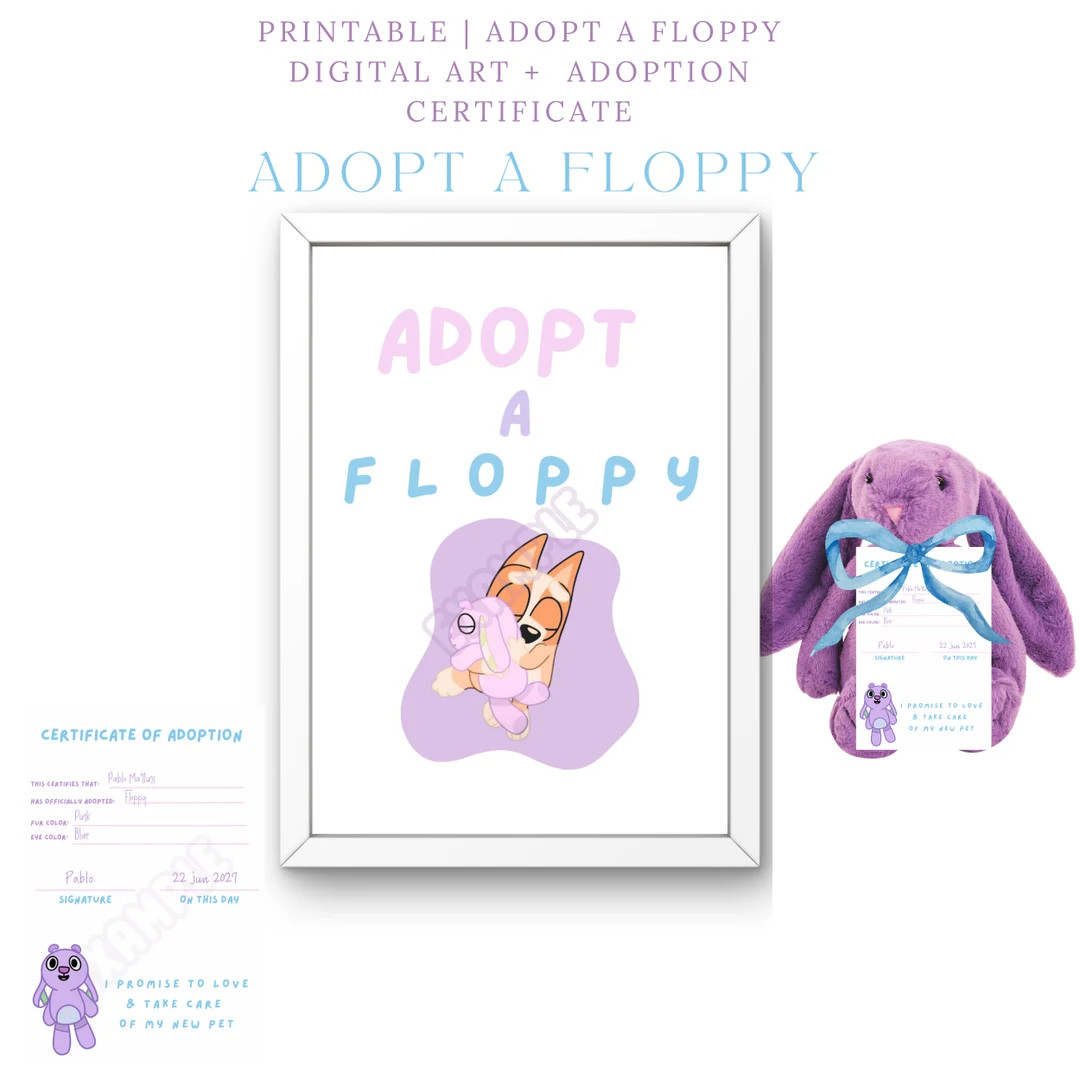 Adopt a Floppy Certificate of Adoption, Blue Birthday Bingo Party Favors Blue Games, Blue Birthda... | Etsy (US)