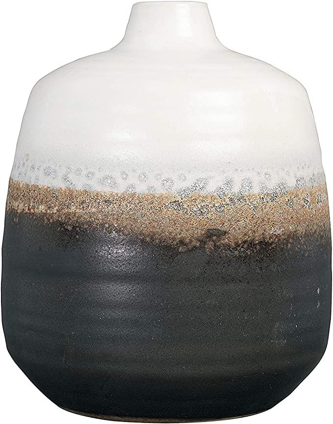 Black & White Ceramic Vase with Brown Reactive Glaze Accent | Amazon (US)