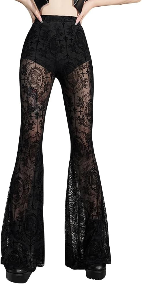 Gothic Black Pants Grunge Bottoms High Waisted Boho Hippie | Amazon (US)