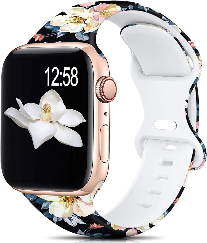 Sport Band Compatible with Apple Watch Bands 38mm 40mm 41mm Size for Women Men,Floral Silicone Pr... | Amazon (US)