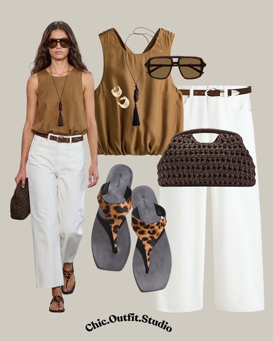 Leopard Sandals & Neutral Spring Outfit

✨A neutral spring outfit elevated with leopard print sandals, styled with a camel sleeveless top and white jeans for a clean, minimal yet statement look. This outfit blends earthy tones with subtle print, creating an effortless smart casual spring outfit that feels polished but relaxed.

✨Perfect for brunch dates, vacation outfits, warm city days, or casual work settings.

✨Tags: leopard print sandals outfit, leopard print outfit women, white jeans spring outfit, neutral spring outfit women, minimalist outfit with print, smart casual spring outfit, everyday chic outfit, european style outfit, spring outfit ideas women, casual elegant outfit, warm weather outfit women

#LTKsummer #LTKspring #LTKstyletip