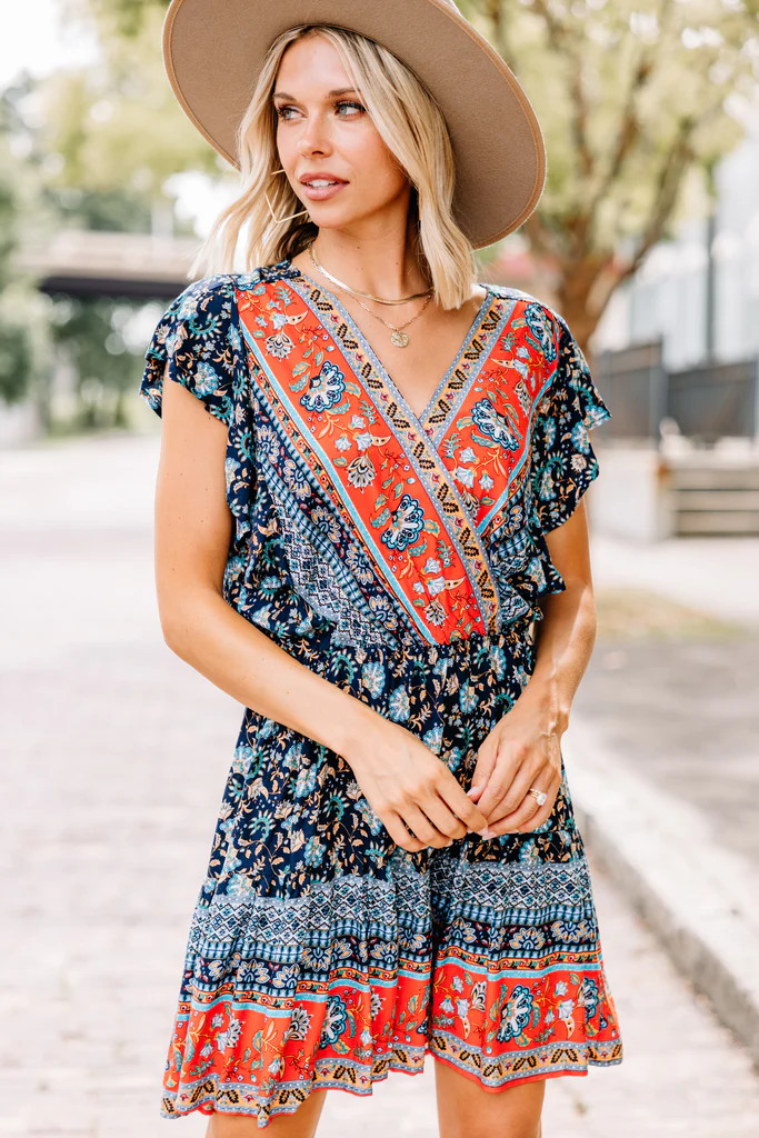 Only You Navy Blue Mixed Print Dress | The Mint Julep Boutique