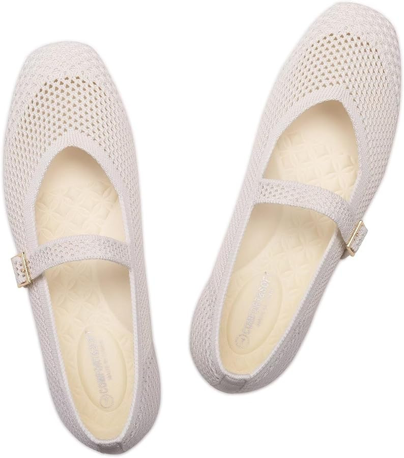 Frank Mully Womens Casual Flat Shoes Square Toe Shoes Knitted Mesh Flat Comfort Work Flat Shoes f... | Amazon (US)