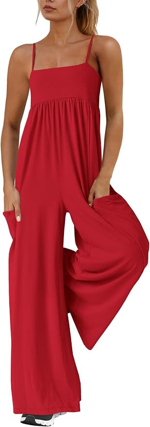 Womens Overalls Loose Fit One Piece Jumpsuits Wide Leg Jumpsuits Spaghetti Strap Summer Jumpsuit ... | Amazon (US)