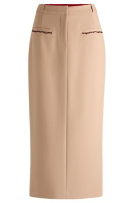 HUGO x Les Benjamins low-rise pencil skirt with beaded trims- Light Beige Women's Business Skirts size 4 | Hugo Boss (US)
