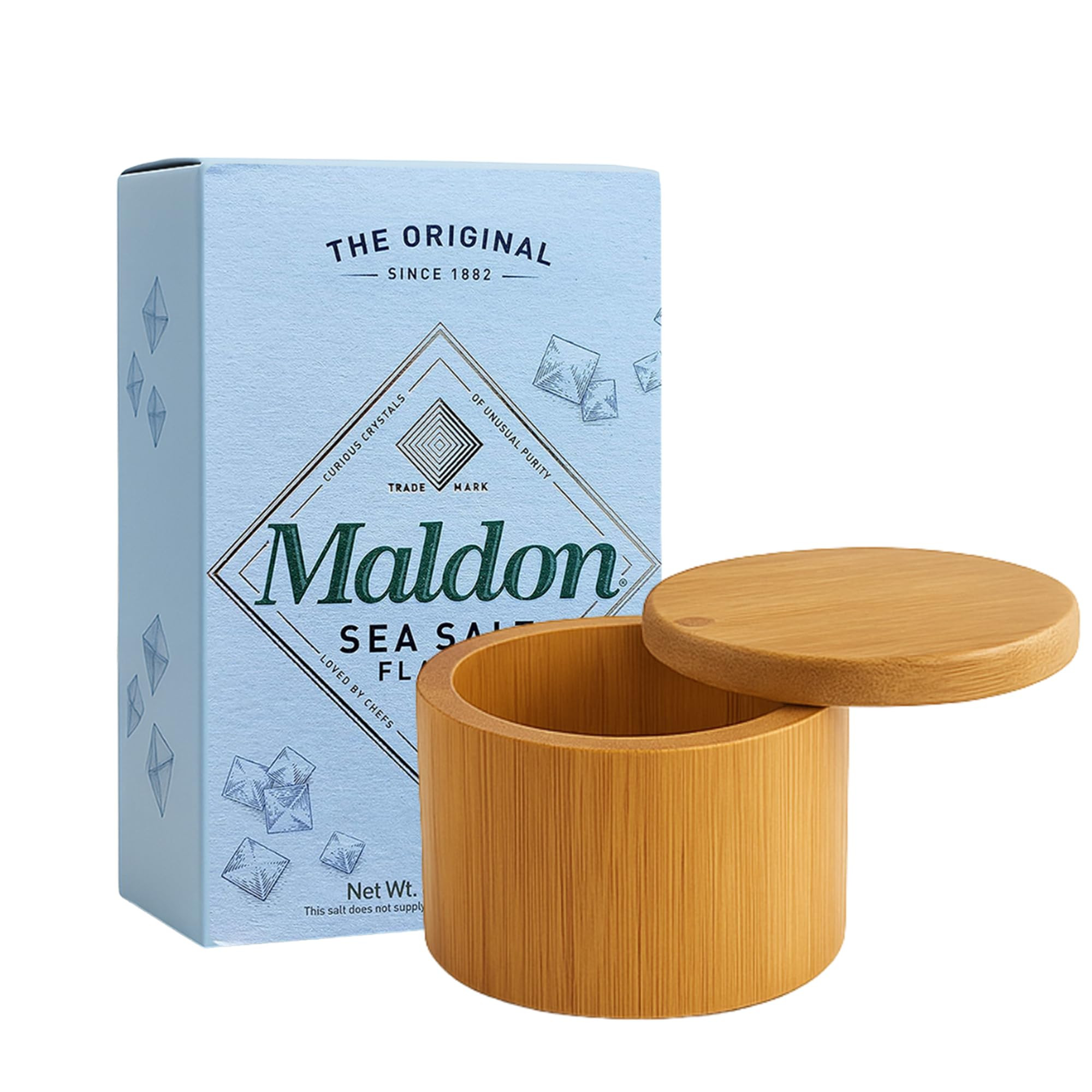 Bamboo Salt Box Cellar Canister Gift Set With Maldon Sea Salt Flakes 8.5 Oz Box - Great For Salts... | Amazon (US)