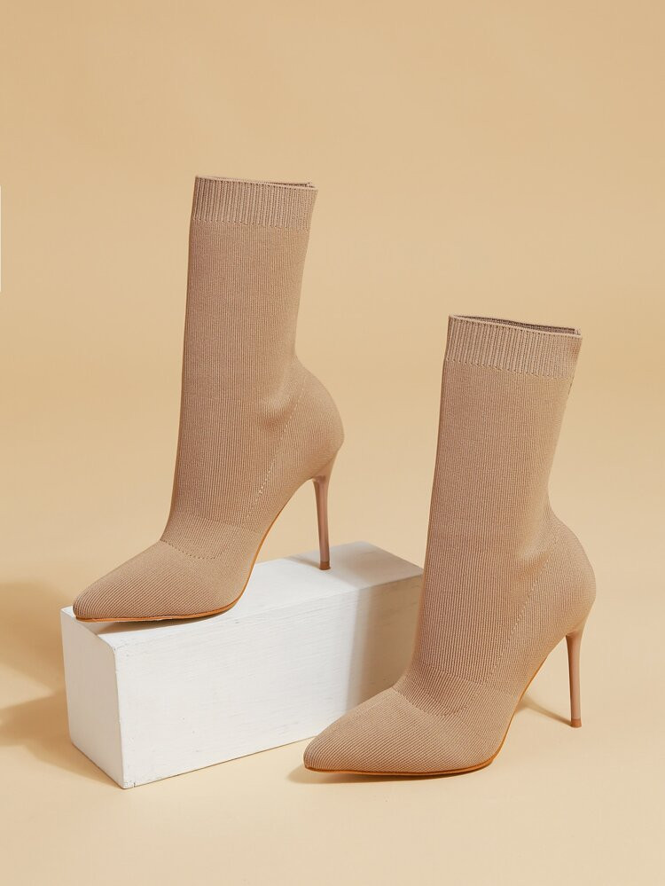 Minimalist Stiletto Heeled Knit Boots | SHEIN