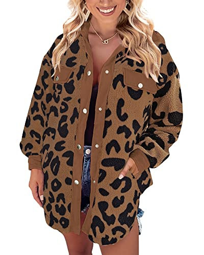 LookbookStore Pink Leopard Coats for Women Pink Fuzzy Jacket Winter Clothes Warm Fleece Jacket Womens Outerwear Jackets & Coats 2024 Pecan Brown Leopard Jackets Size M Size 8 10 | Amazon (US)