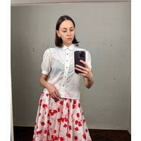 Vintage White Embroidered Puff Sleeve Blouse, Short Lace Shirt | Etsy (US)