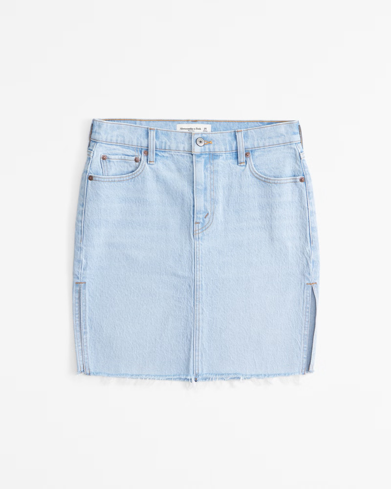 Mid Rise Denim Pencil Midi Skirt | Abercrombie & Fitch (US)