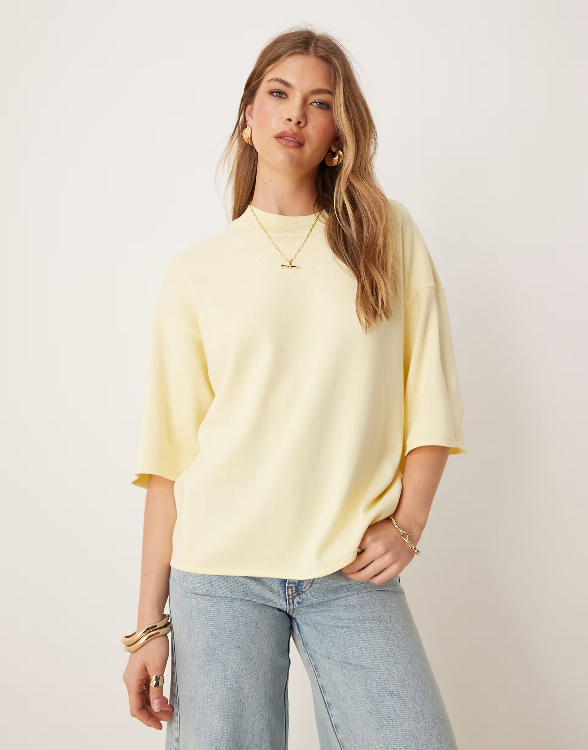 ASOS DESIGN knitted structured t shirt in buttermilk | ASOS | ASOS (Global)