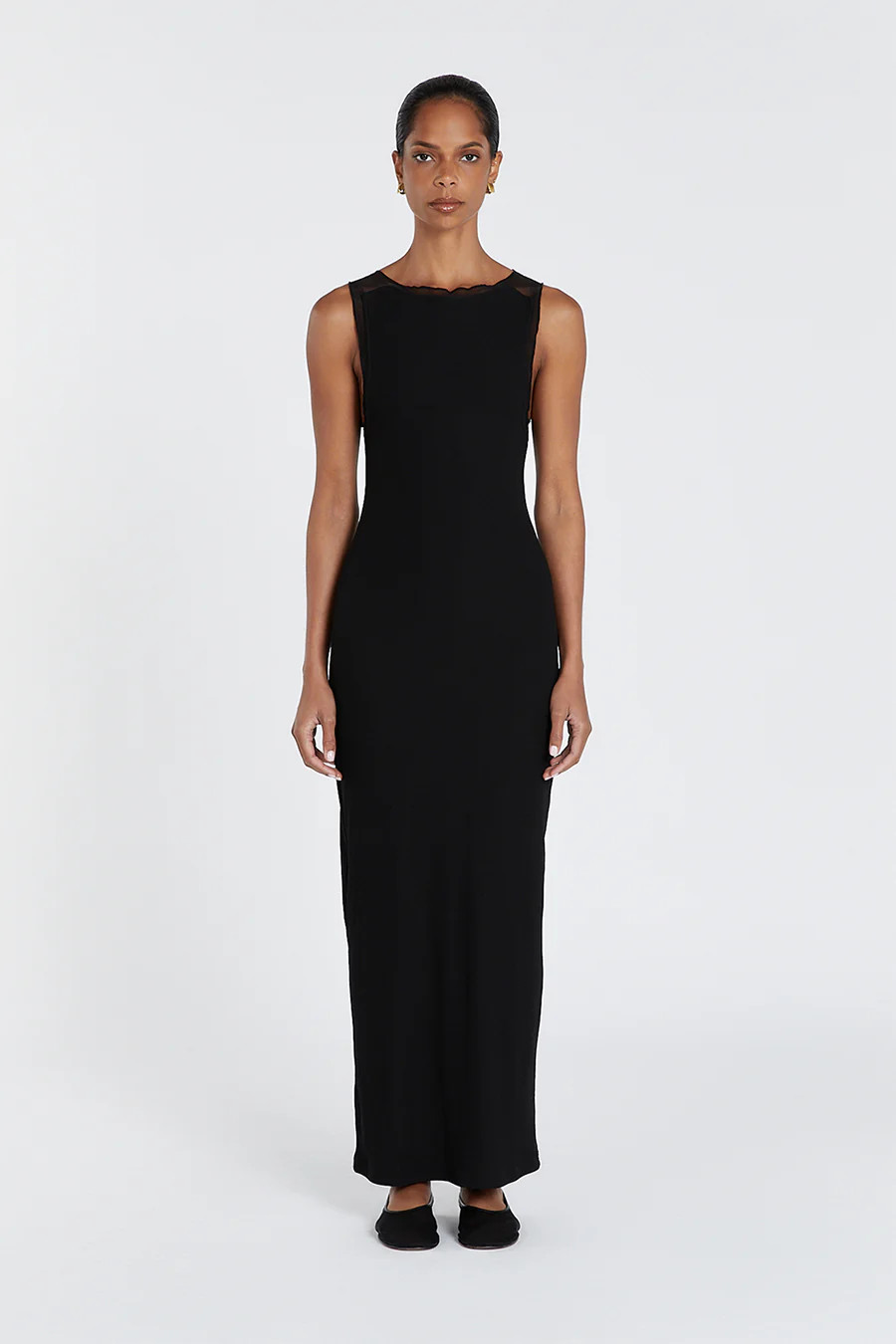 LINA BLACK BOAT NECK MIDI DRESS | DISSH