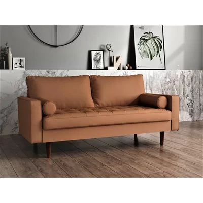 Sumner 69.68" Wide Faux Leather Square Arm Sofa 17 Stories Upholstery Color: Brown Faux Leather | Wayfair North America