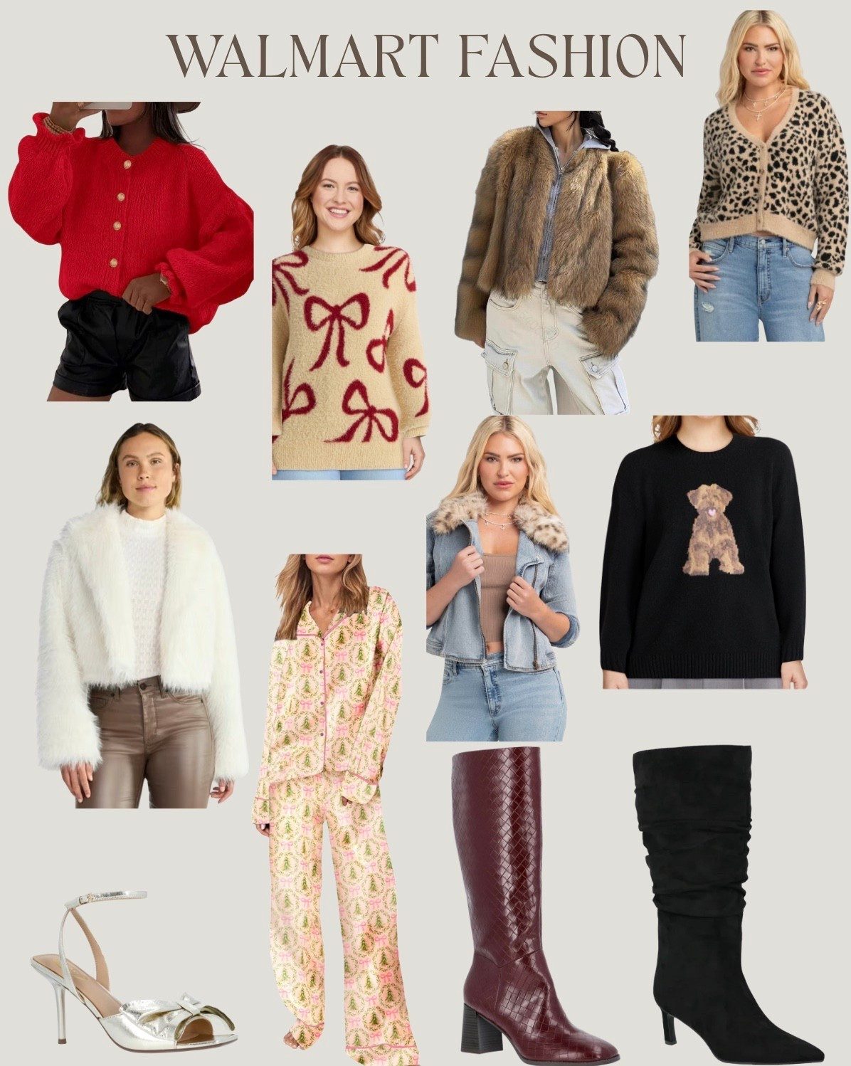 Walmart has really cute affordable fashion pieces !
Holiday sweater 
Women’s boots
Cocktail shoes 
Christmas pajamas 
Red sweater 
Christmas sweaterr

#LTKHoliday #LTKMidsize #LTKFindsUnder50