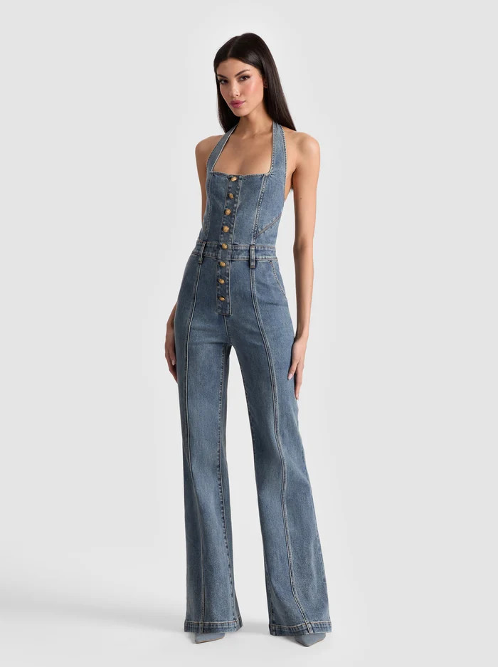 PENNIE DENIM JUMPSUIT | Alice + Olivia