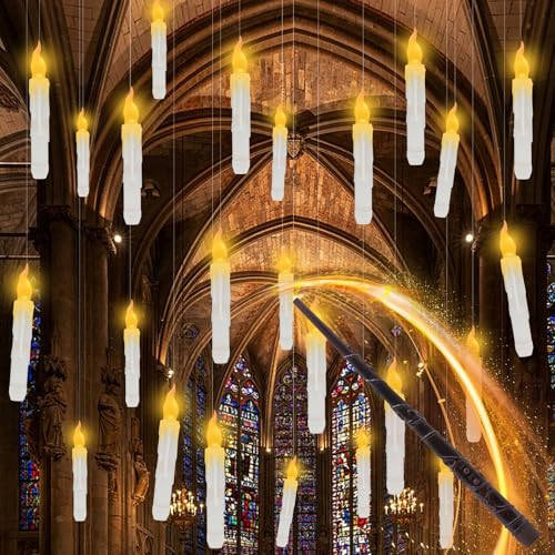 Suyeah Halloween Decorations, 24 PCS Floating Candles with Wand Remote, Flameless Flickering Floating Candles Warm White Light Battery Operated Candles Light for Halloween Decor Indoor Outdoor Party | Amazon (US)