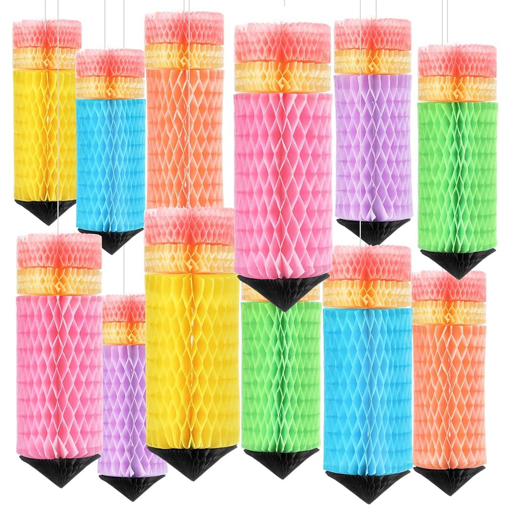 Retisee 12 Pcs Hanging Pencil Lanterns Honeycombs Decorations Back to School Classroom Ceiling De... | Amazon (US)