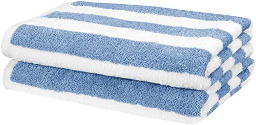 Amazon Basics Cabana Stripe Beach Towel - 2-Pack, Sky Blue | Amazon (US)