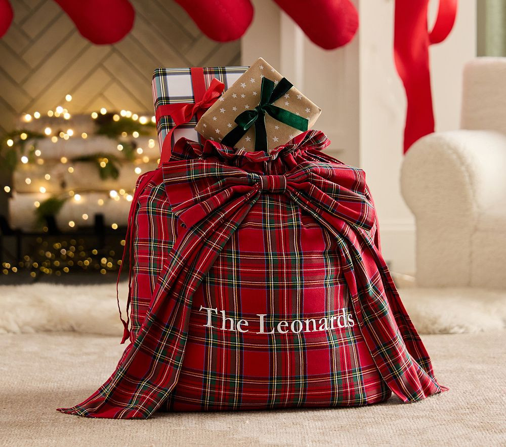 Stewart Plaid Santa Bag with Bow | Pottery Barn Kids