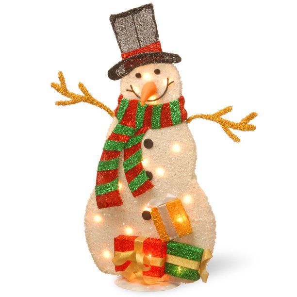 31.5" Pre- Lit White and Green Snowman Christmas Decor | Walmart (US)