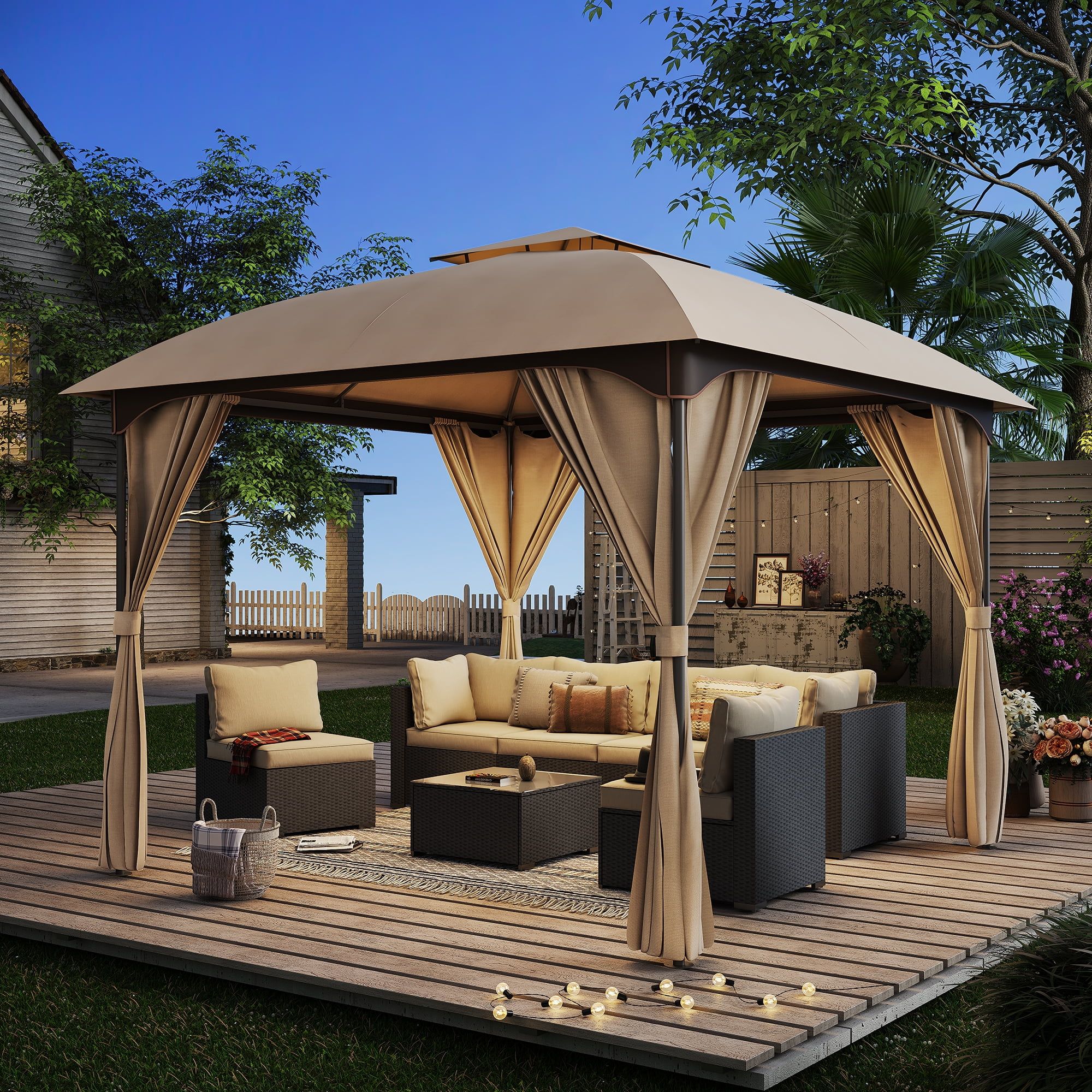 LAUSAINT HOME 10'x10' Outdoor Gazebo, Unique Arc Roof Design and Privacy Curtains Included, Khaki | Walmart (US)