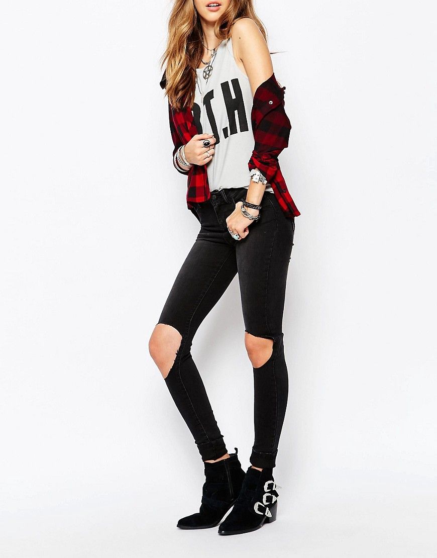 Noisy May Lucy Ripped Knee Skinny Jean - Washed black | ASOS US