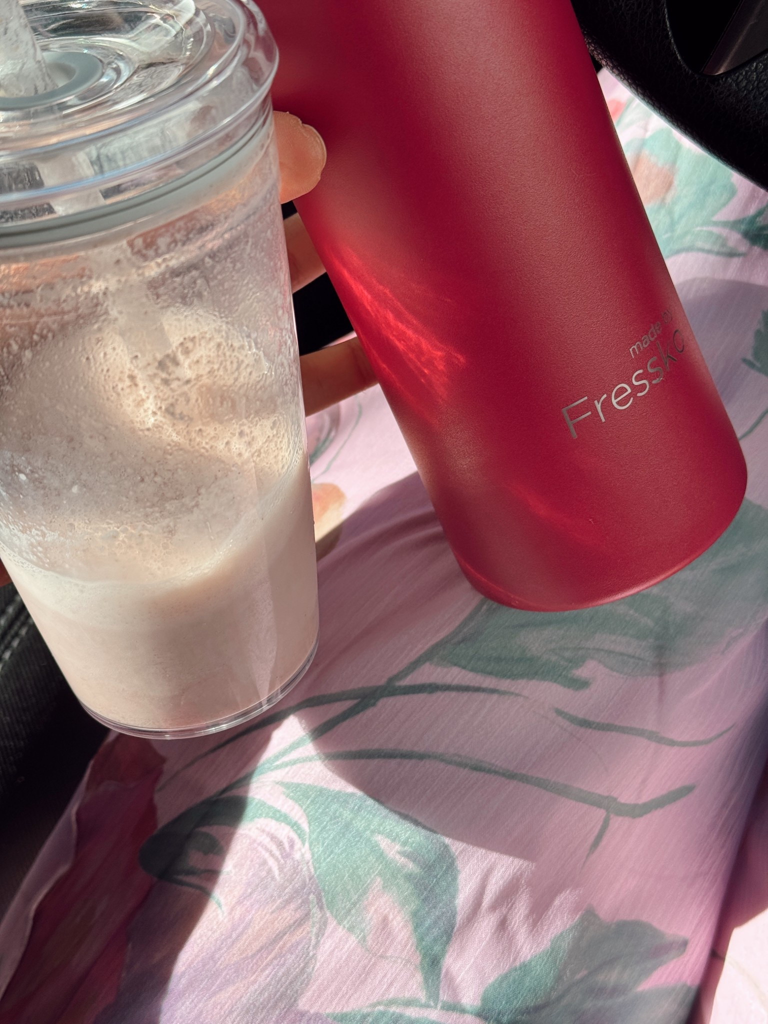 my outfit matches my reusable cup and bottle 🩷🌸