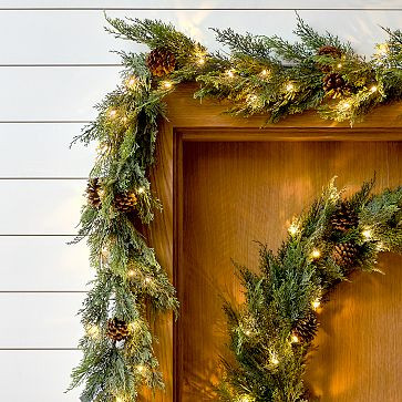 Pre-Lit Faux Cypress Pine Wreath & Garland | West Elm | West Elm (US)