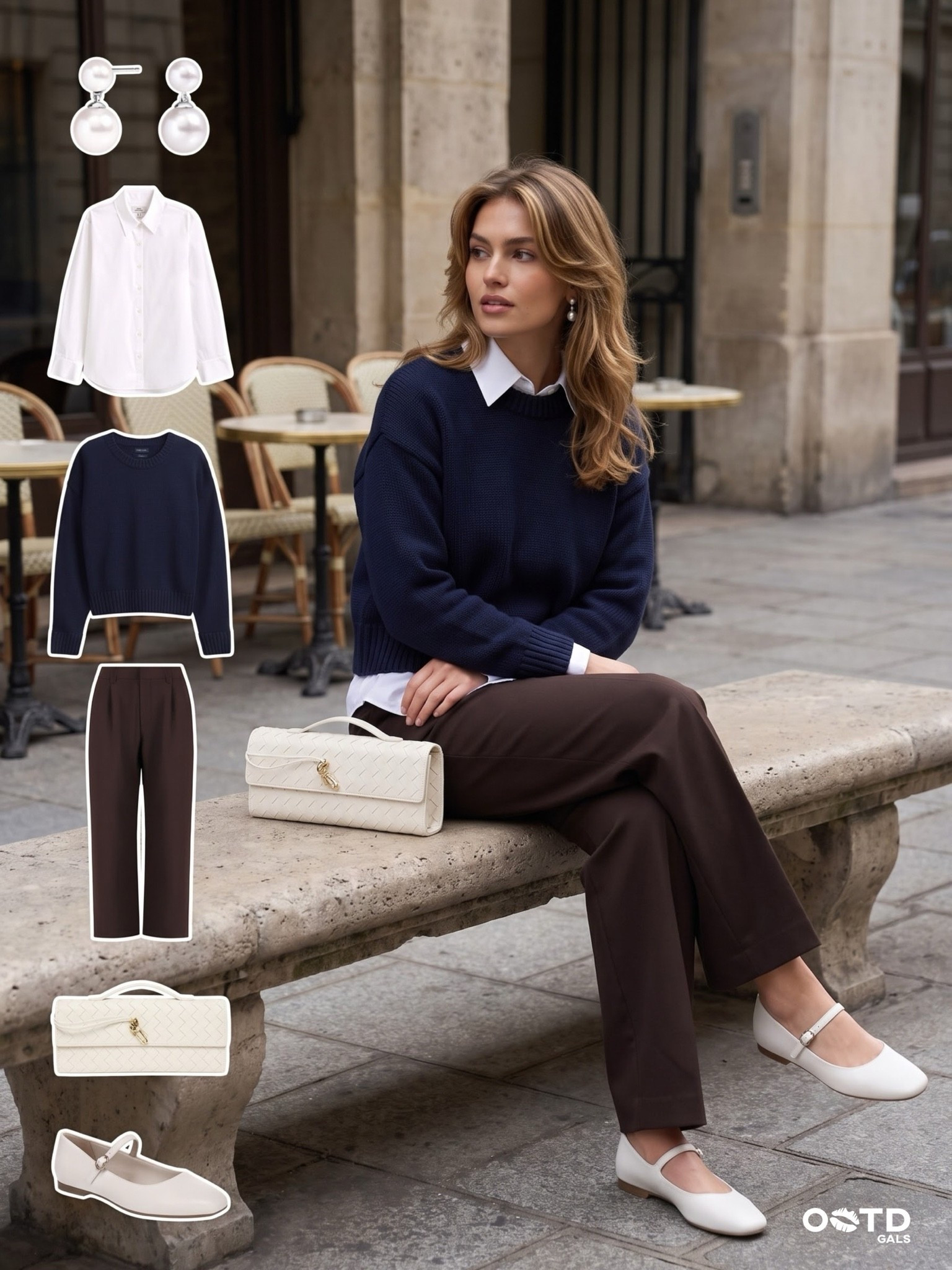 Navy, chocolate brown, and ivory for a classic outfit that always looks polished 🤎
Layer a crisp white button-down under a navy knit sweater, then pair it with tailored chocolate-brown trousers and ivory Mary Jane flats. Finish with pearl drop earrings and a woven ivory top-handle bag for an elegant, feminine touch.
Perfect for the office, lunch dates, coffee meetings, travel, or elevated everyday fall style. Shop every piece through the tagged products.

#LTKFashionMonth #LTKautumn #LTKstyletip