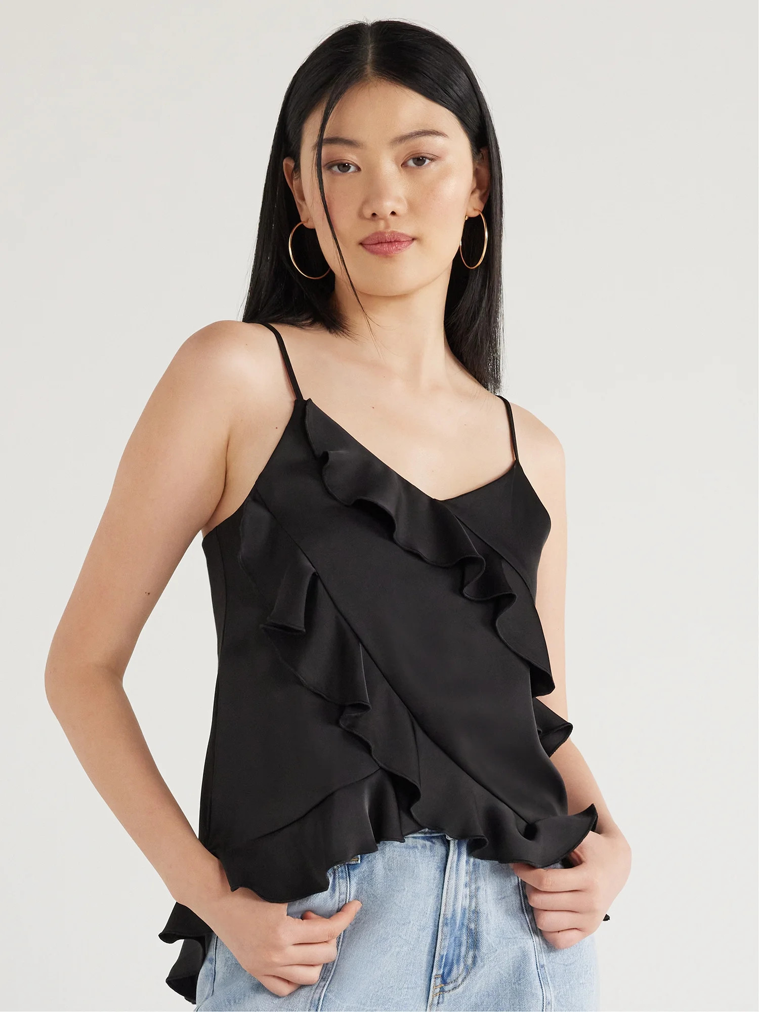 Scoop Women’s Satin Ruffle Tank Top, Sizes XS-XXL | Walmart (US)