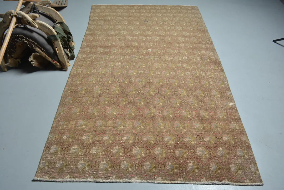 Vintage Turkish Rug 4.5x7.8 Ft (136x237 Cm), Brown Wool Rug - Etsy | Etsy (Global)