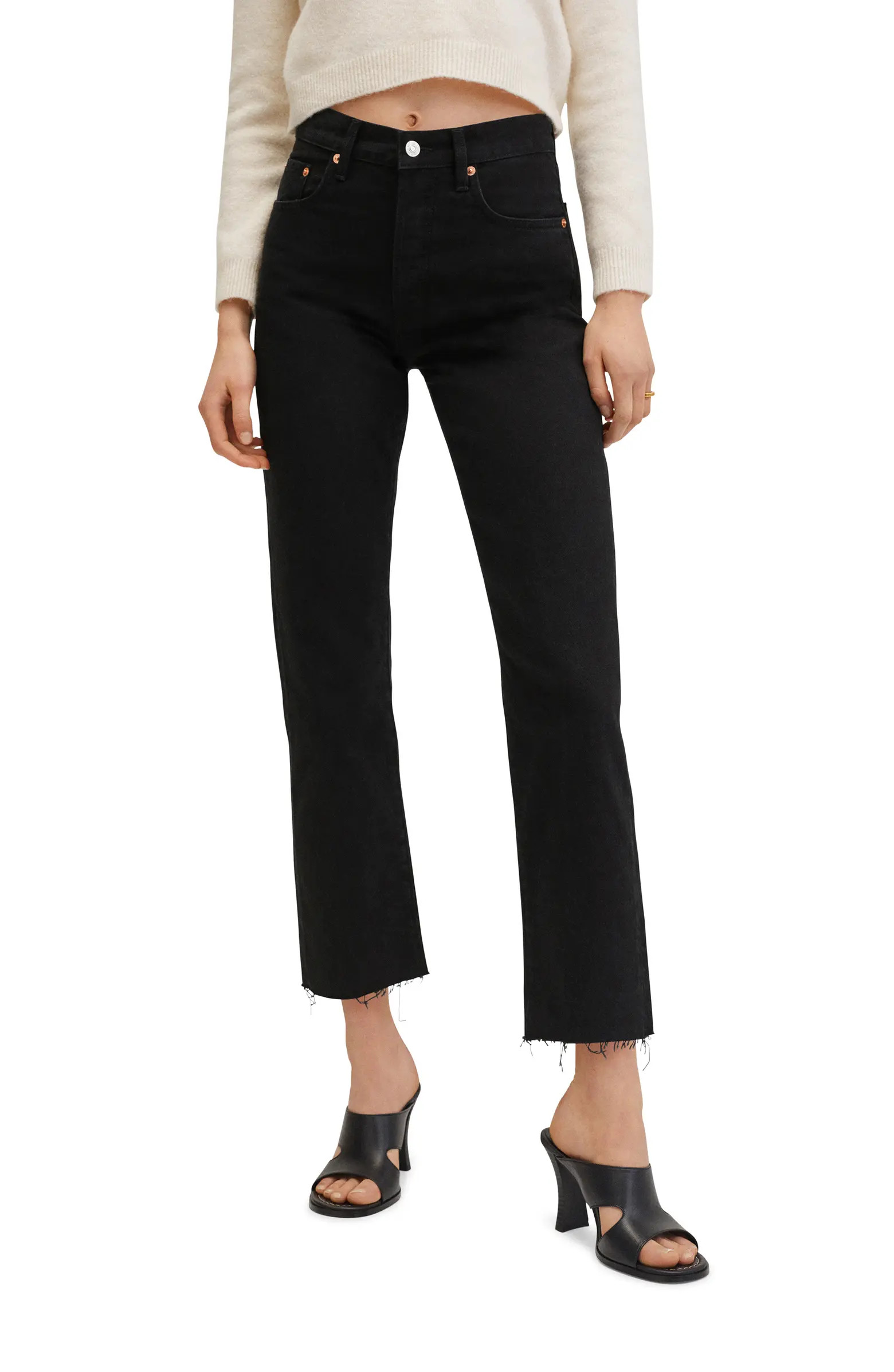 MANGO High Waist Nonstretch Straight Leg Ankle Jeans | Nordstrom | Nordstrom