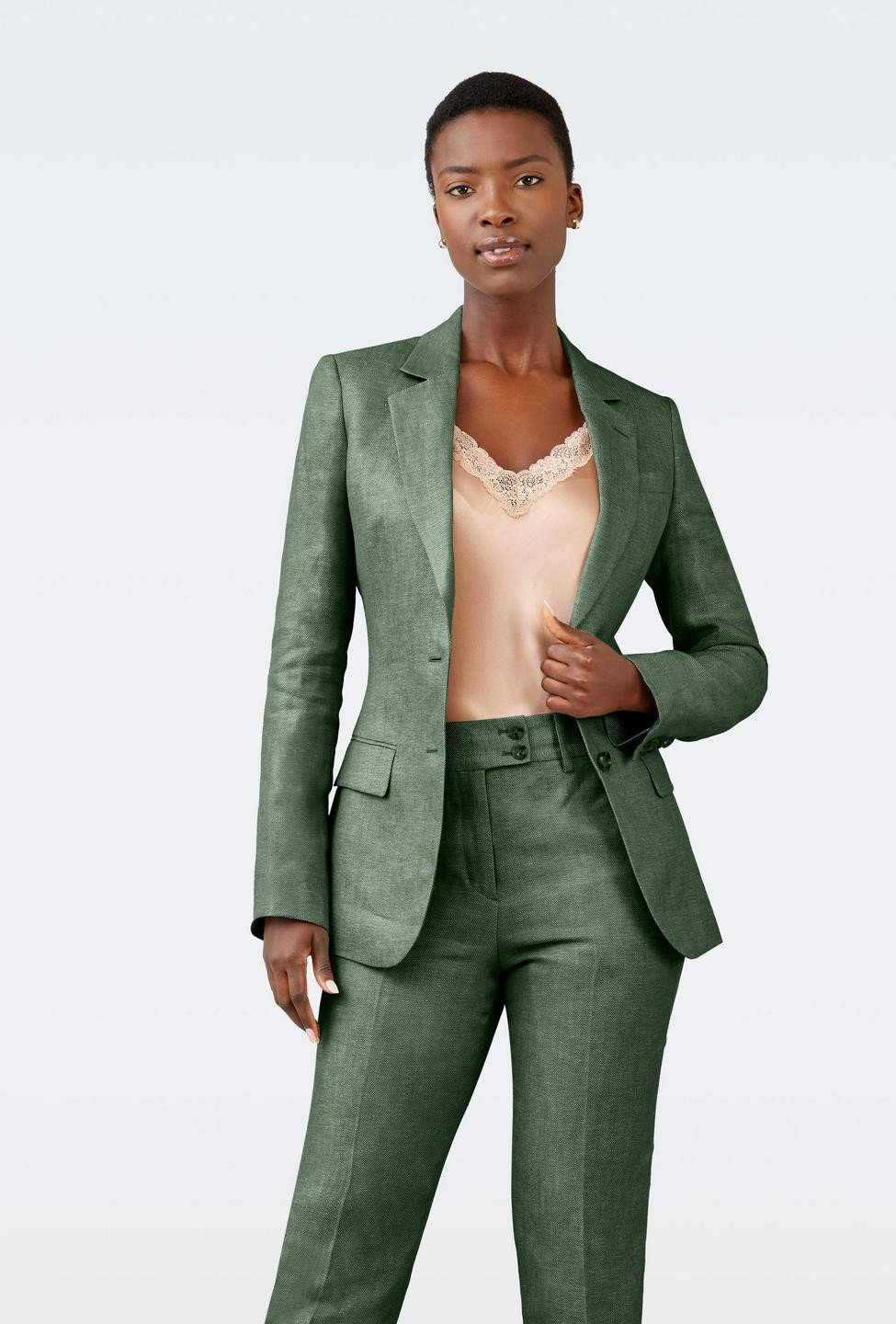 Custom Blazers Made For You - Sailsbury Linen Green Blazer Women | INDOCHINO | Indochino