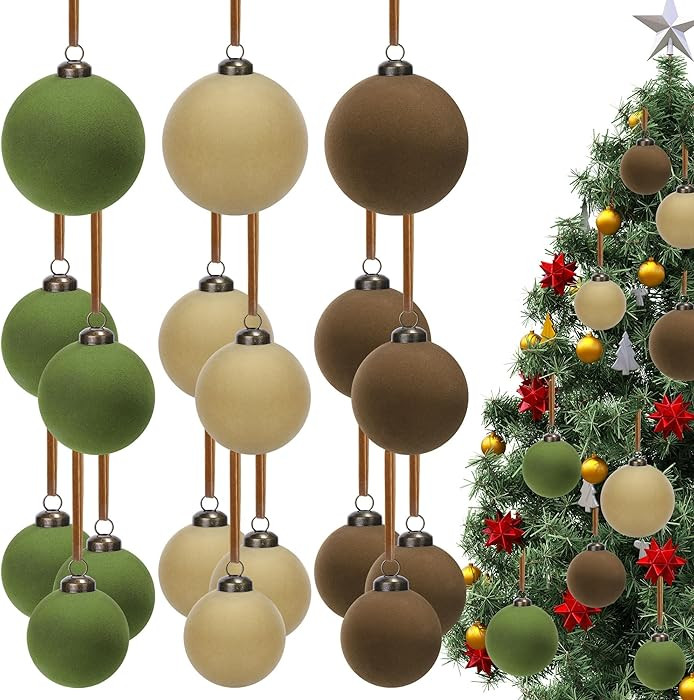 Aneco 36 Pcs Velvet Christmas Ornaments Bulk, 3 Sizes Flocked Christmas Tree Ball, Plastic Xmas D... | Amazon (US)