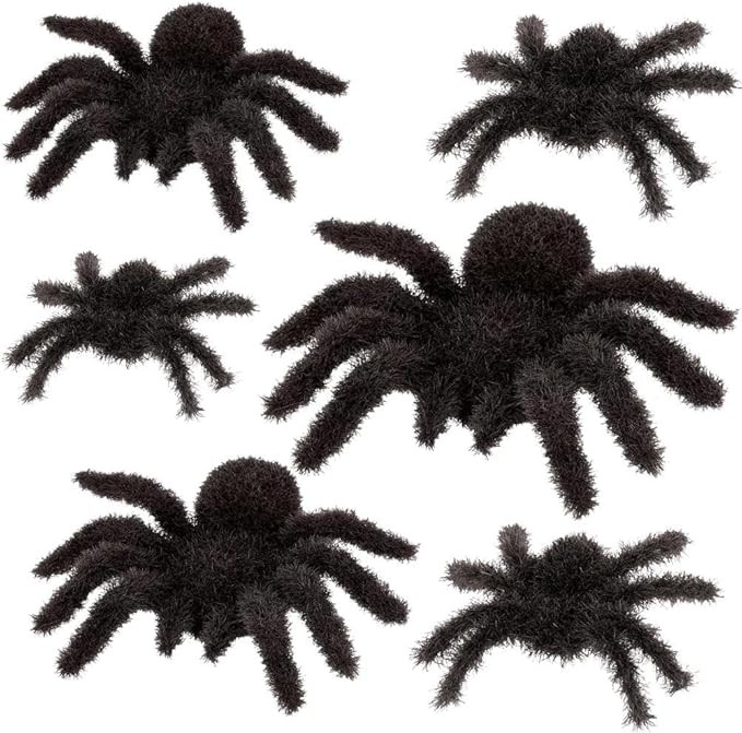Plastic Fuzzy Spider Multi-Pack - 6 Count - Realistic, Flexible, and Scary Fun for Halloween Deco... | Amazon (US)