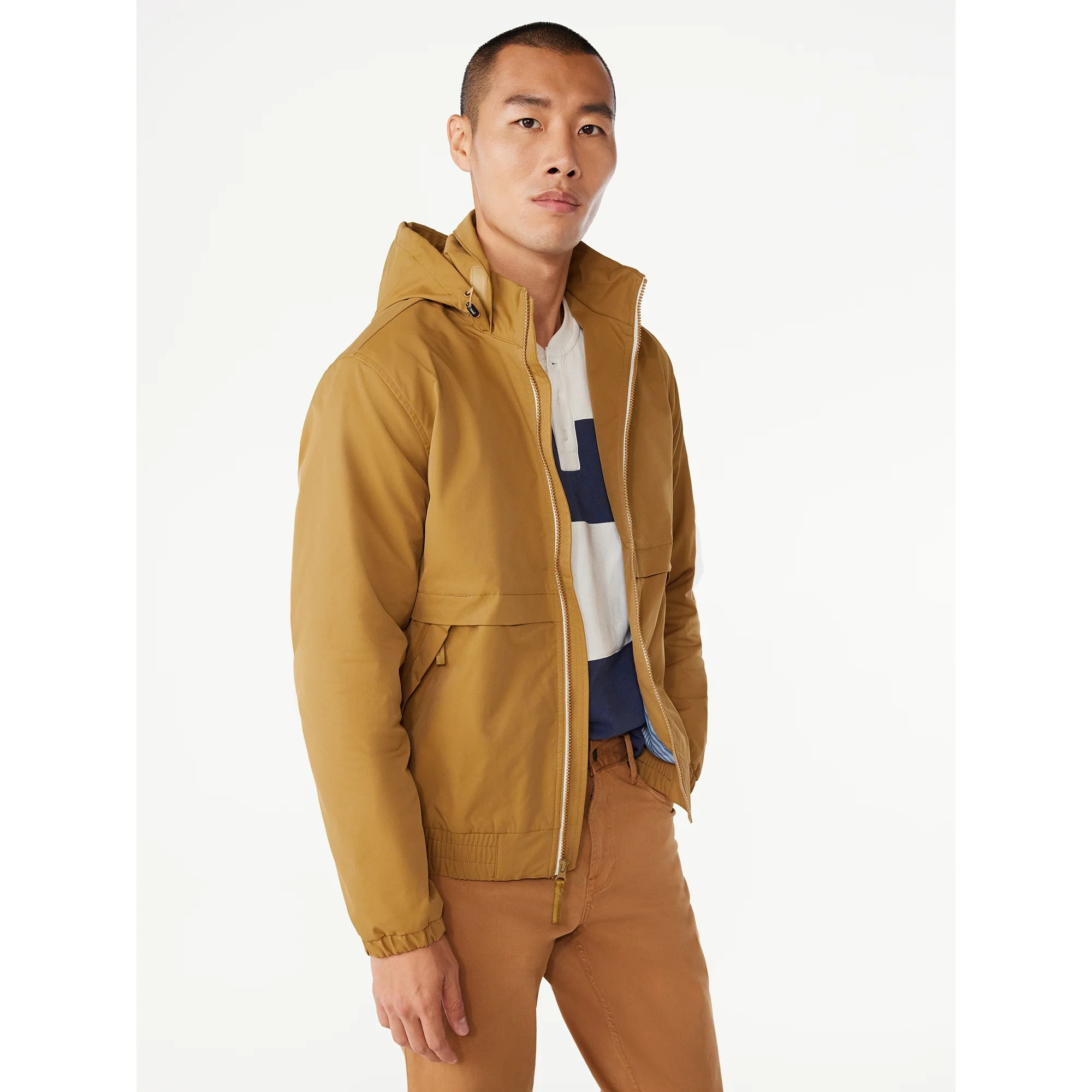 Free Assembly Men's Twill Bomber Jacket with Hidden Hood, Sizes XS-3XL | Walmart (US)