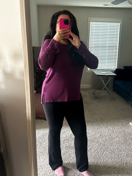 High waisted and a soft, buttery feel 🙌🏽 These bootcut leggings have been on repeat ever since I bought them. I also got the flare ones and those are just as nice. I wear a size large in both pants.

comfy, comfortable outfit, flare leggings, active wear, fitness, casual work wear, pink phone case, lotus jewelry, gold necklace, gold ring, midsize fashion, aerie 

#LTKMidsize #LTKStyleTip #LTKActive