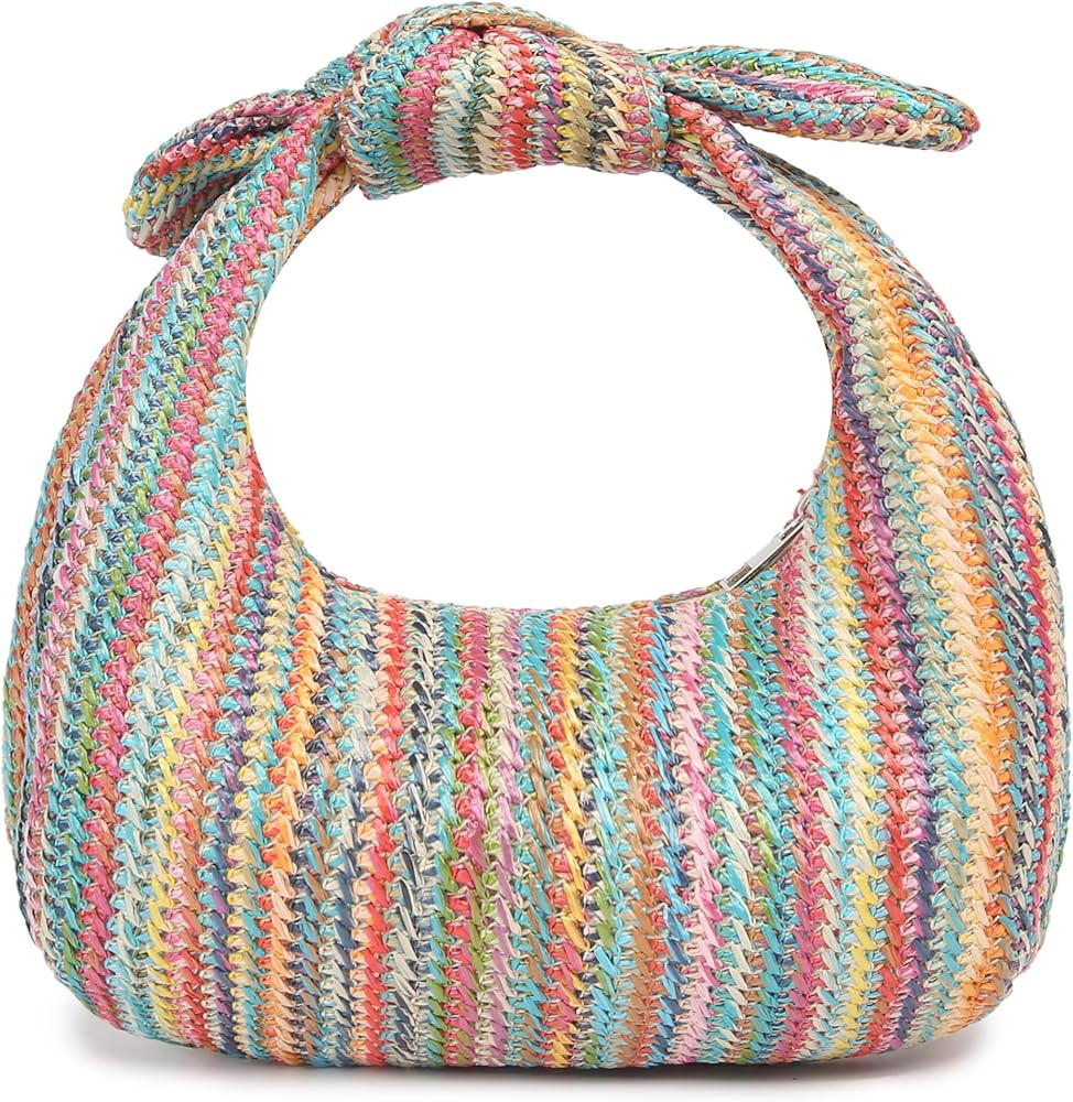 Knotted Straw Purse Bow Summer Beach Bag Dumpling Evening Handbag | Amazon (US)