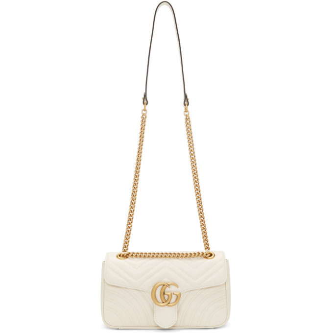 Gucci White Small Quilted GG Marmont Bag | SSENSE 