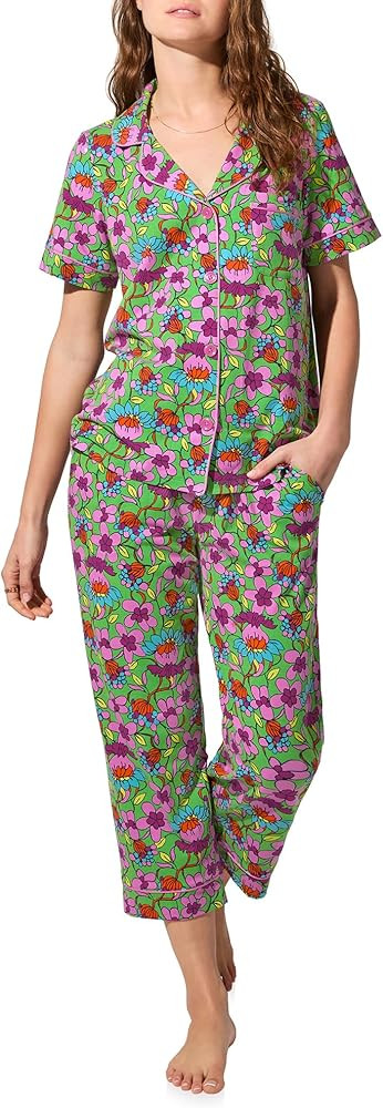Trina Turk womens X Short Sleeve Classic Stretch Jersey Cropped Pj Set | Amazon (US)