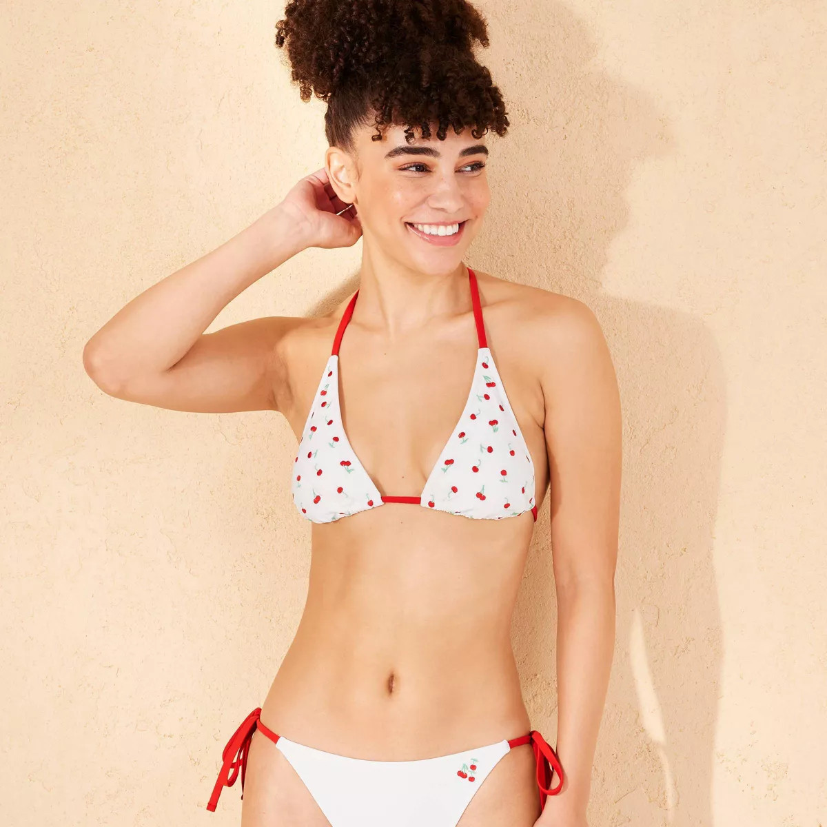 Women's Embroidered Cherry Tall Triangle Bikini Top - Wild Fable™ White/Red | Target