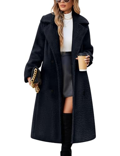 Uikue Women Faux Fur Coats Oversized Lapel Long Sleeve Jackets Winter Fuzzy Fleece Outerwear Fall Button Sherpa Jackets(Navy,XXL) | Amazon (US)