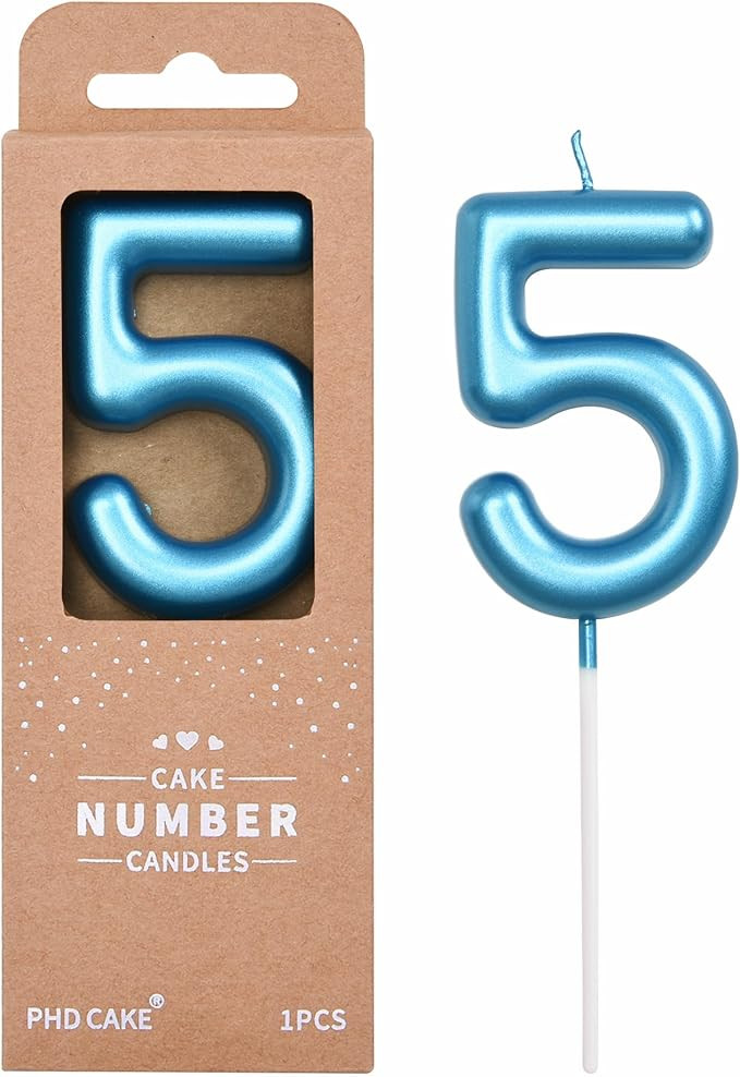 PHD CAKE 2.76 inch Classical Blue 5 Number Birthday Candles, Blue Number Candles, Cake Number Can... | Amazon (US)