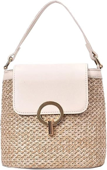 Straw Weave Women Ladies Bucket Handbags Summer Beach Shoulder Bags Lap Purse (B, One Size) | Amazon (US)