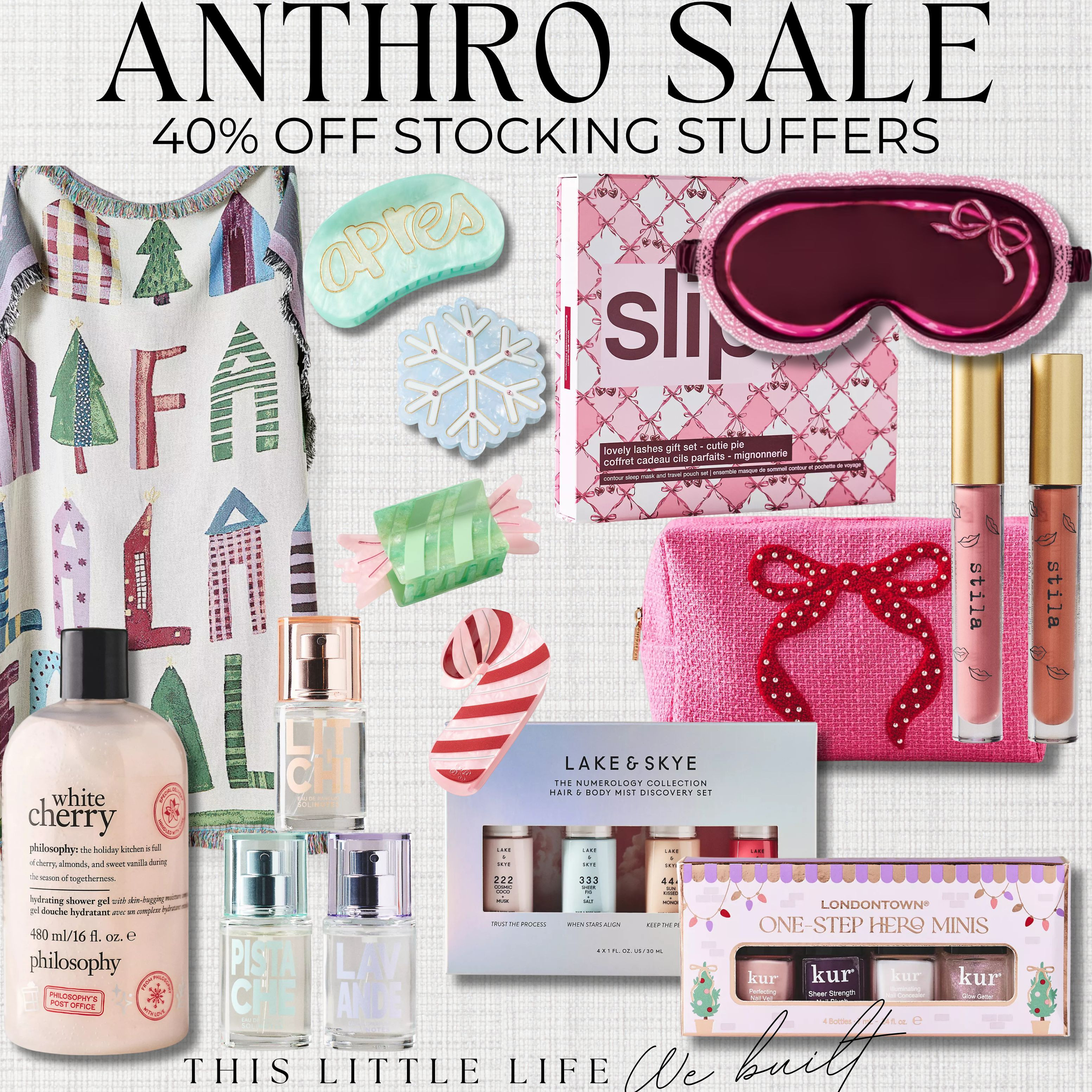 Up to 40% Off Stocking Stuffers at Anthropologie!
Anthropologie Sale / Anthropologie Holiday / Stocking Stuffers for Her / Beauty Minis / Skincare Essentials / Jewelry Finds / Cozy Socks / Lip Balms / Scented Candles / Hair Accessories / Travel-Sized Perfumes / Face Masks / Bath Bombs / Nail Care Kits / Small Gadgets / Mini Makeup / Hand Creams / Fun Keychains / Portable Chargers / Tea & Coffee Samples / Scrunchies & Hair Clips / Compact Mirrors / Wellness Snacks / Small Notebooks / Essential Oils / Cute Phone Accessories / Reusable Tote Bags 

 #LTKGiftGuide #LTKHoliday #LTKSaleAlert