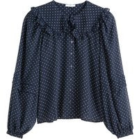 Recycled Polka Dot Blouse with Ruffled Peter Pan Collar and Puff Sleeves | La Redoute (UK)