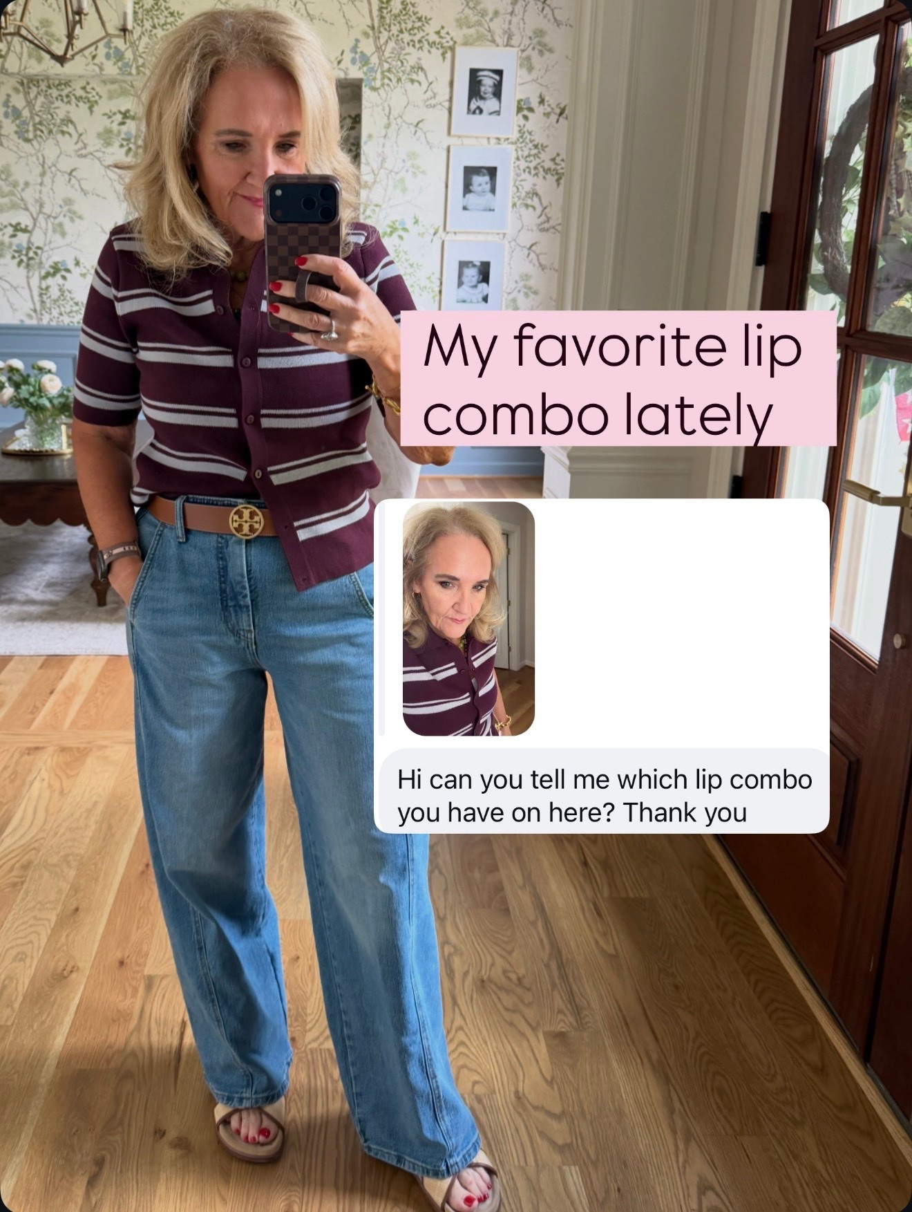 This lip pencil and this viral gloss have been my go to. I actually need to order so I don’t run out! 
Sweater size med 
Jeans avail in a bit darker wash size 29 

Fall outfit, lip, liner, lip, gloss, striped cardigan wear now wear later

#LTKOver40 #LTKootd #LTKdayinmylife