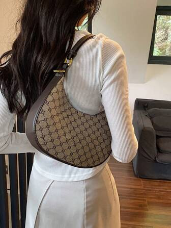 Lightweight,Business Casual Elegant Hobo Bag Small Geometric Pattern Adjustable-strap PU Summer B... | SHEIN