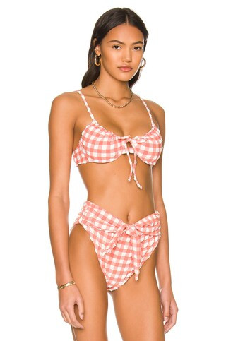 Montce Swim Lucy Bikini Top in Shrimp Gingham from Revolve.com | Revolve Clothing (Global)