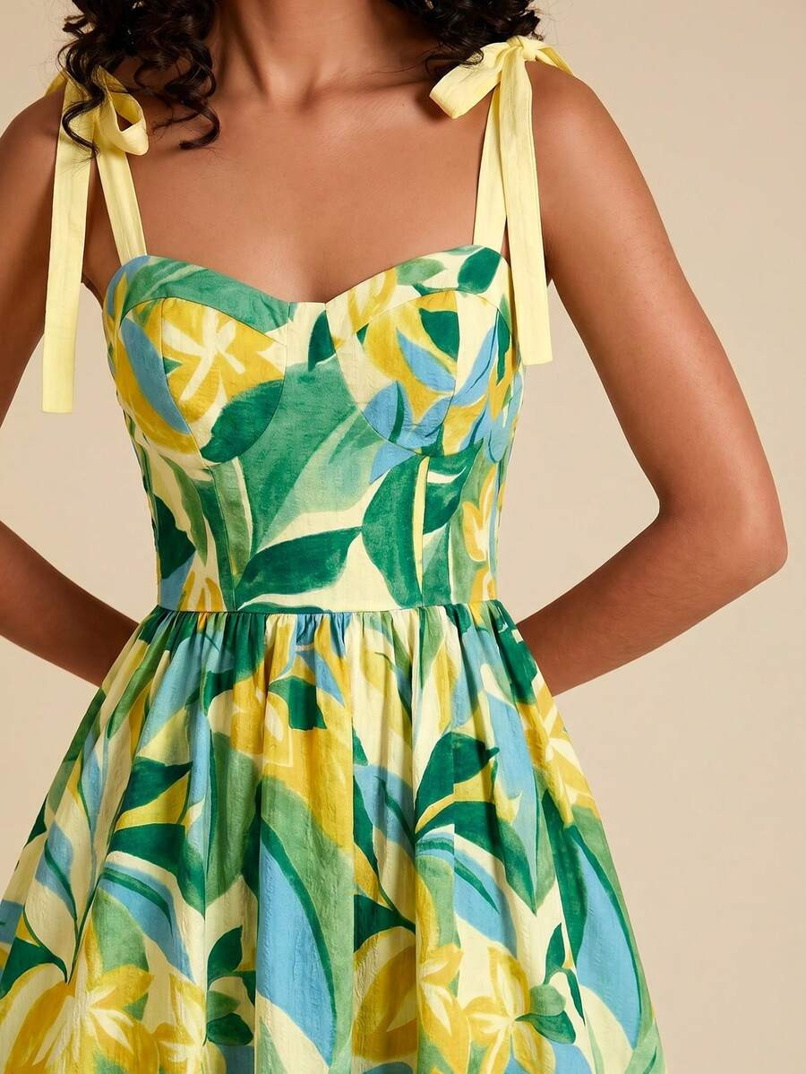 Travachic Vacation Woven Printed Spaghetti Strap Midi Dress For Women | SHEIN